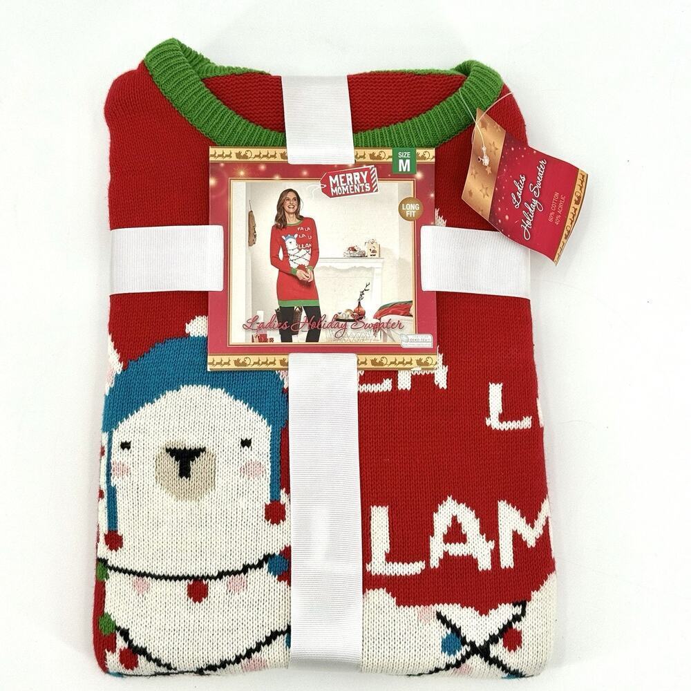 Merry Moments Llama Christmas Tunic Sweater Women’s Size Medium Funny Holiday